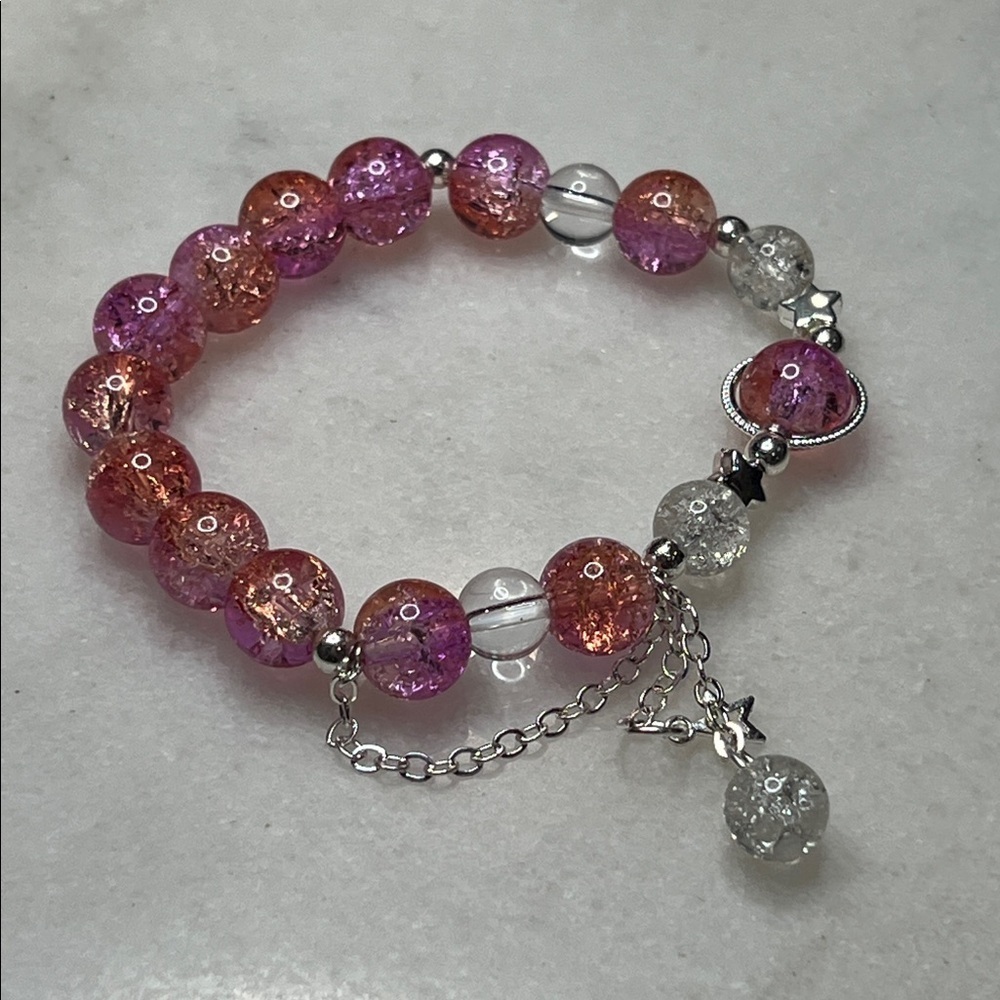 Chic Pink and Silver Beaded Bracelet
